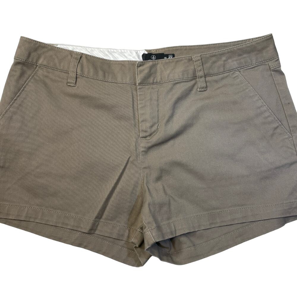 VOLCOM Fronchickie Shorts Womens Brown 32* Classic Chino Mid-Rise Casual *READ